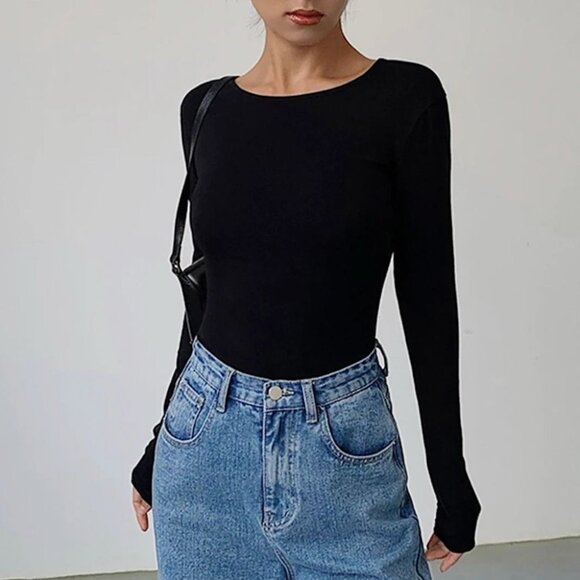 Black backless long sleeve shirt - Picture 2 of 4